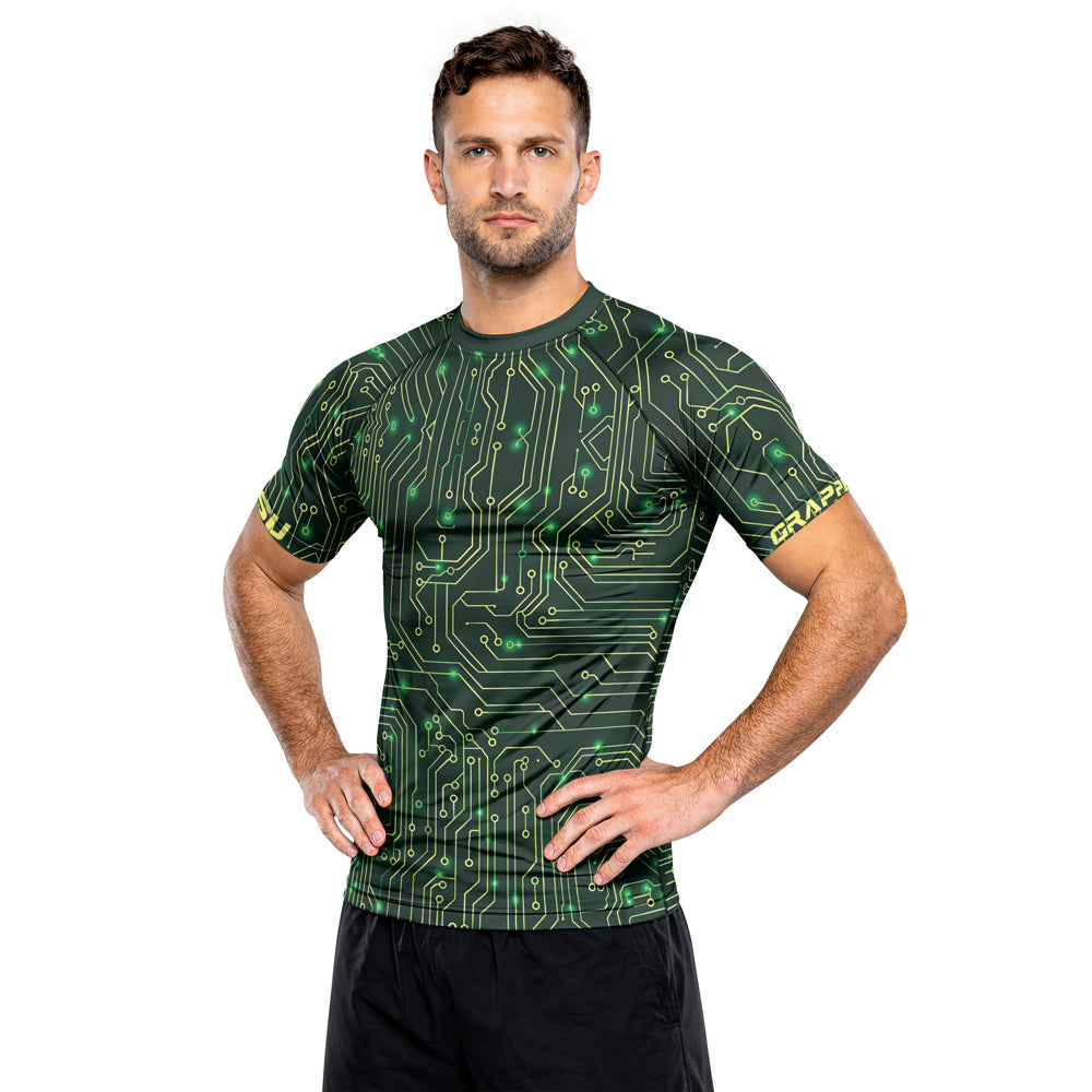 Rashninja Green Cyber Circuit Men's Short Sleeve Rash Guard
