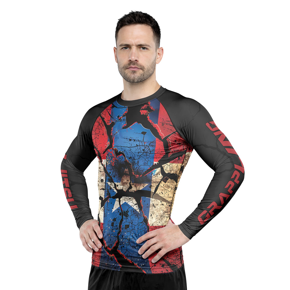 Rashninja Patriot Puerto Rico Flag Men's Long Sleeve Rash Guard
