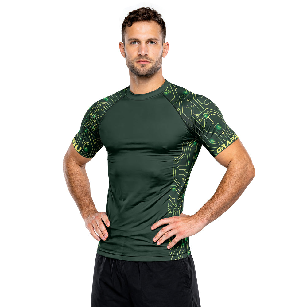 Rashninja Green Cyber Circuit Men's Short Sleeve Rash Guard