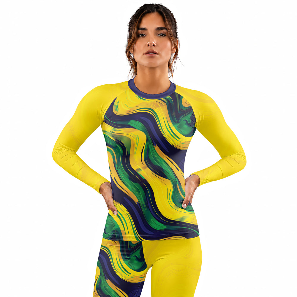 Rashninja Patriot Brazil Flag Women's Long Sleeve Rash Guard
