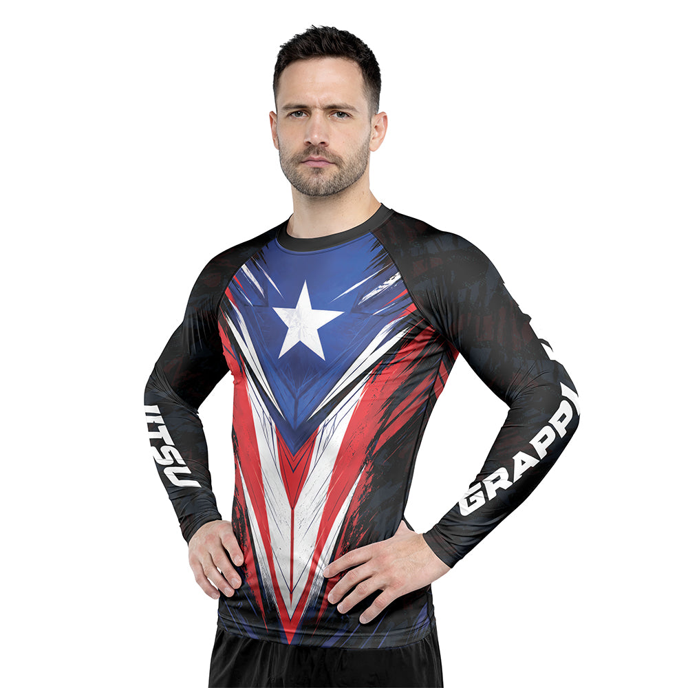 Rashninja Patriot Puerto Rico Flag Men's Long Sleeve Rash Guard