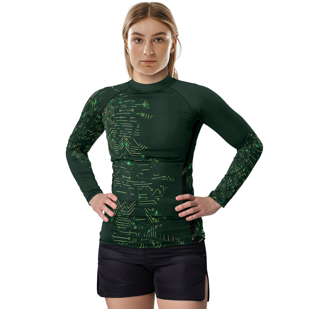 Rashninja Green Cyber Circuit Women's Long Sleeve Rash Guard