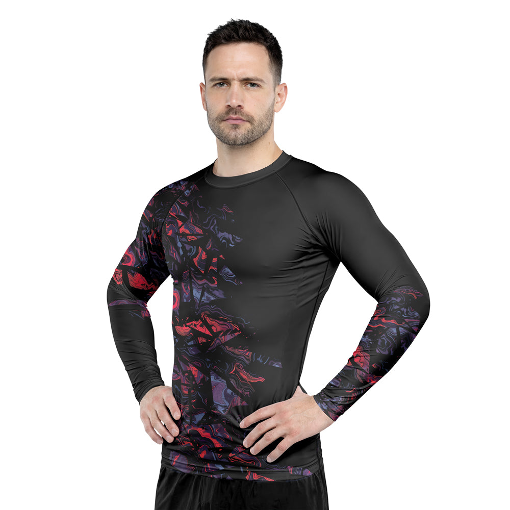 Rashninja Red Cyber Marble Men's Long Sleeve Rash Guard