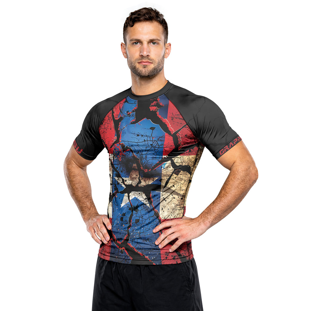 Rashninja Patriot Puerto Rico Flag Men's Short Sleeve Rash Guard