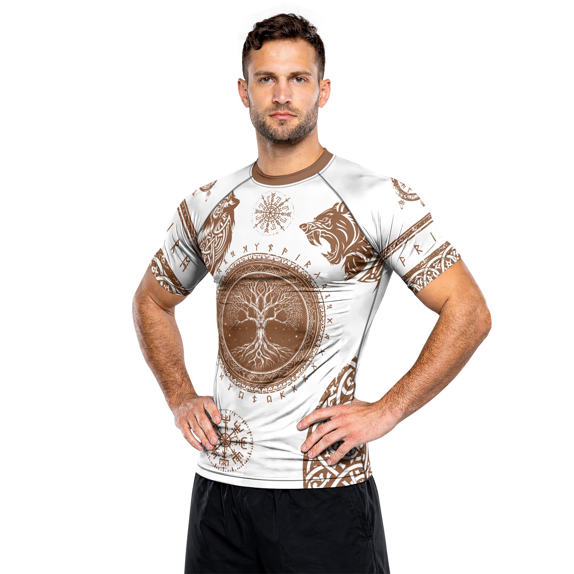Rashninja Yggdrasil Bear Viking Men's Short Sleeve Rash Guard