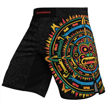 Rashninja Aztec Mask Rainbow Men's Fight Shorts
