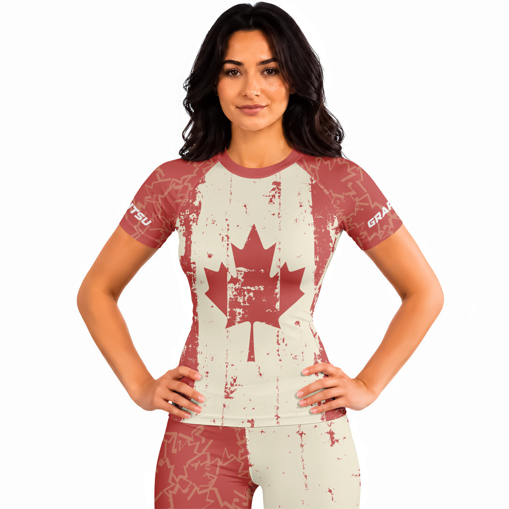 Rashninja Patriot Canada Flag Women's Short Sleeve Rash Guard