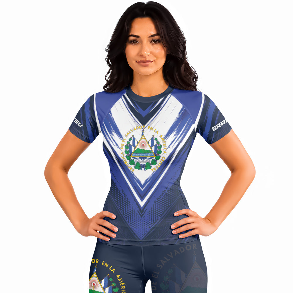 Rashninja Patriot El Salvador Flag Women's Short Sleeve Rash Guard