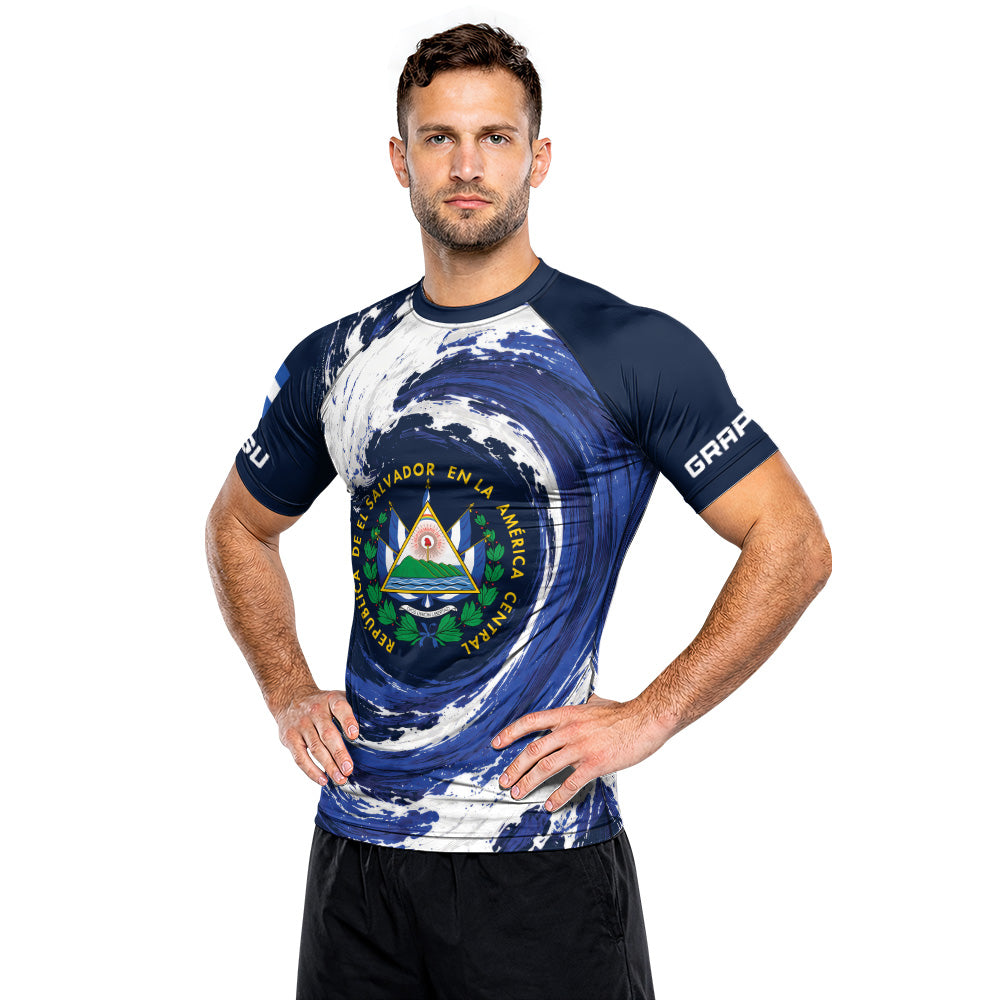 Rashninja Patriot El Salvador Flag Men's Short Sleeve Rash Guard
