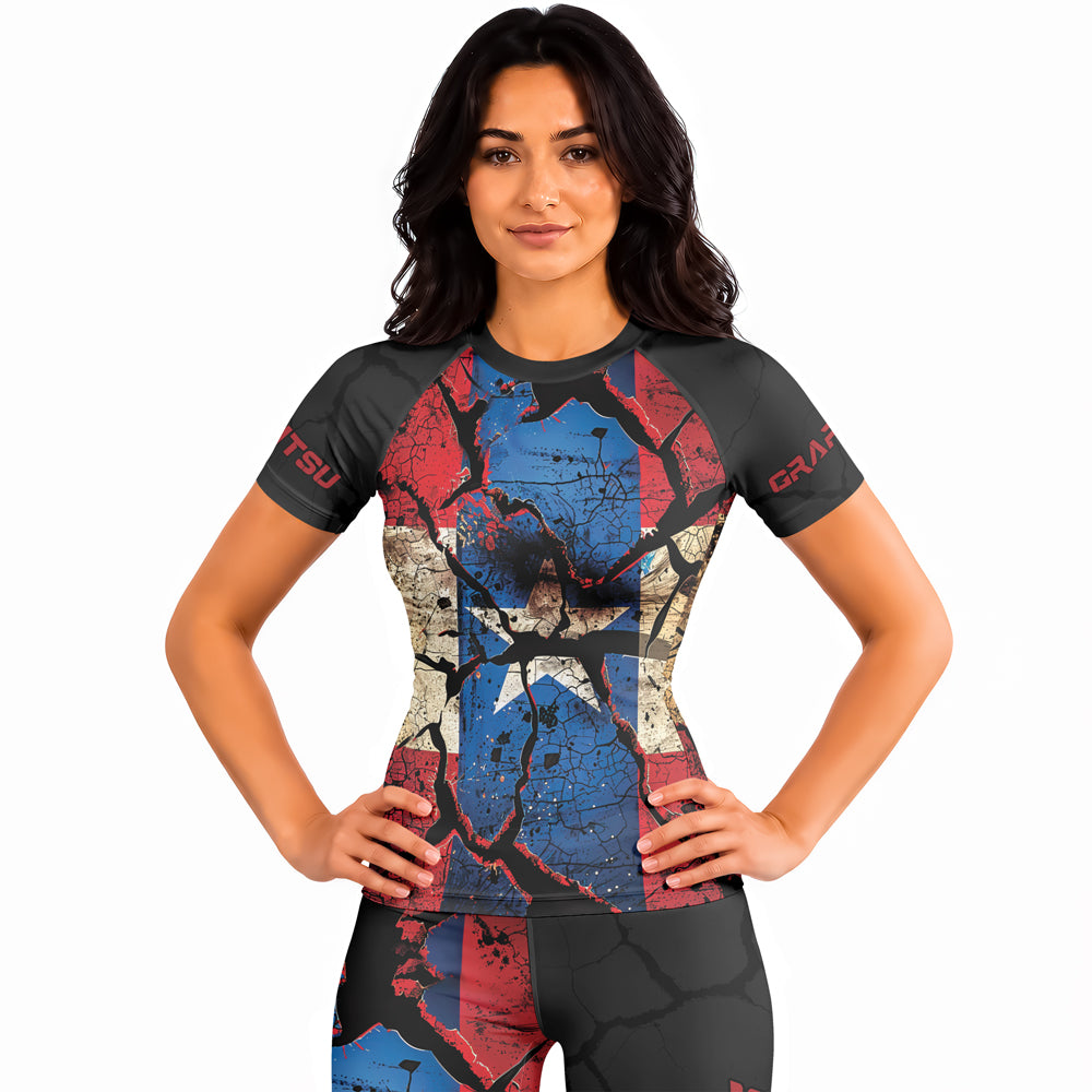 Rashninja Patriot Puerto Rico Flag Women's Short Sleeve Rash Guard