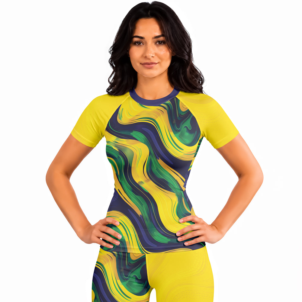 Rashninja Patriot Brazil Flag Women's Short Sleeve Rash Guard