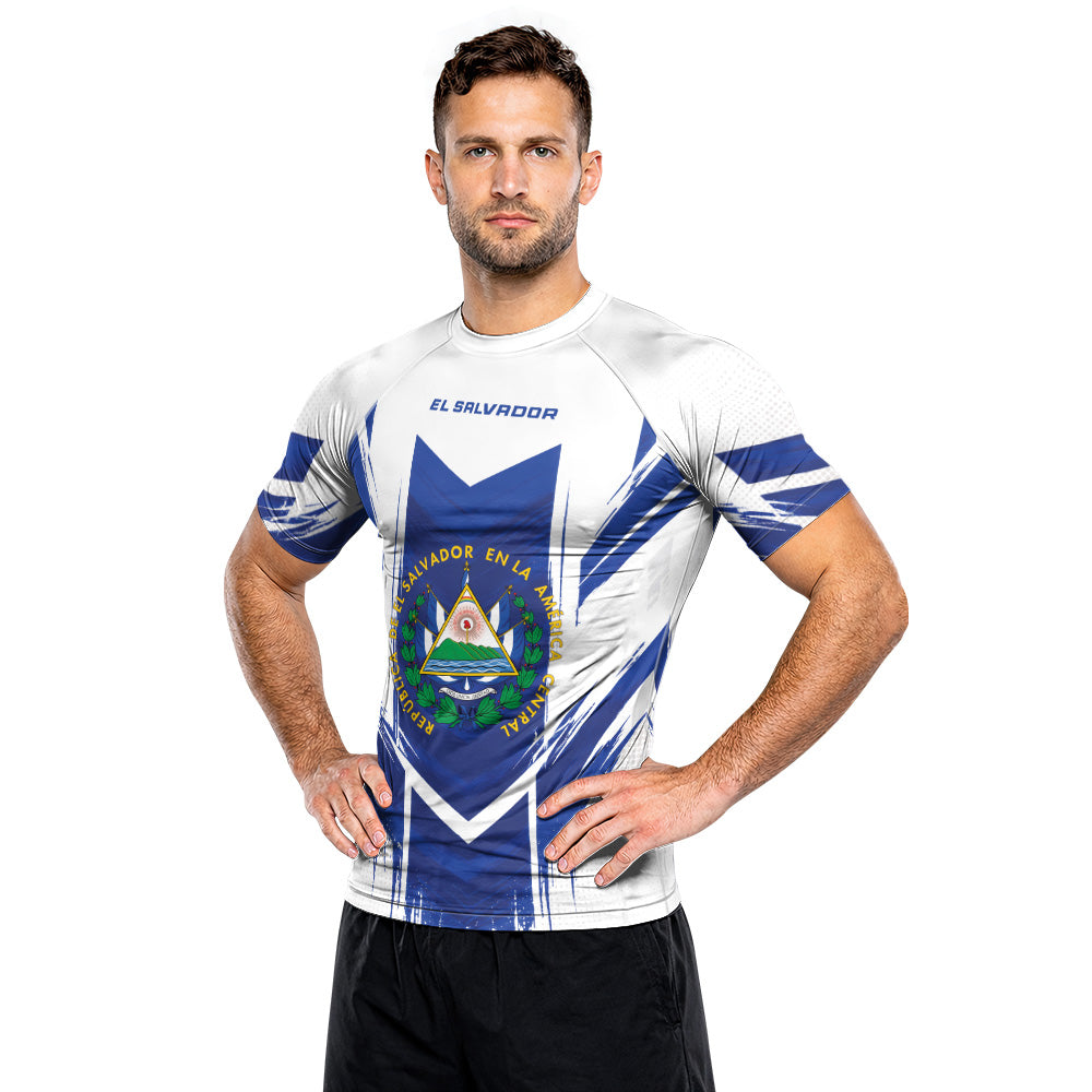 Rashninja Patriot El Salvador Flag Men's Short Sleeve Rash Guard