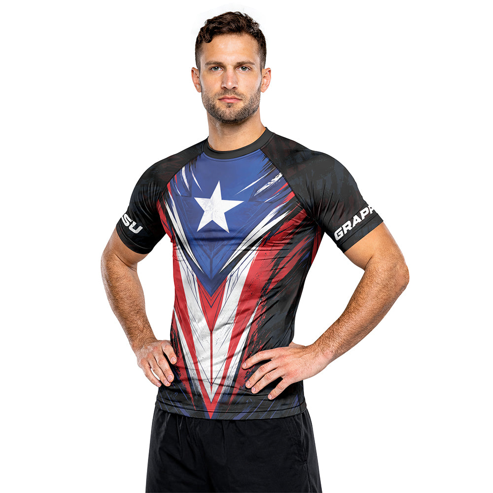 Rashninja Patriot Puerto Rico Flag Men's Short Sleeve Rash Guard