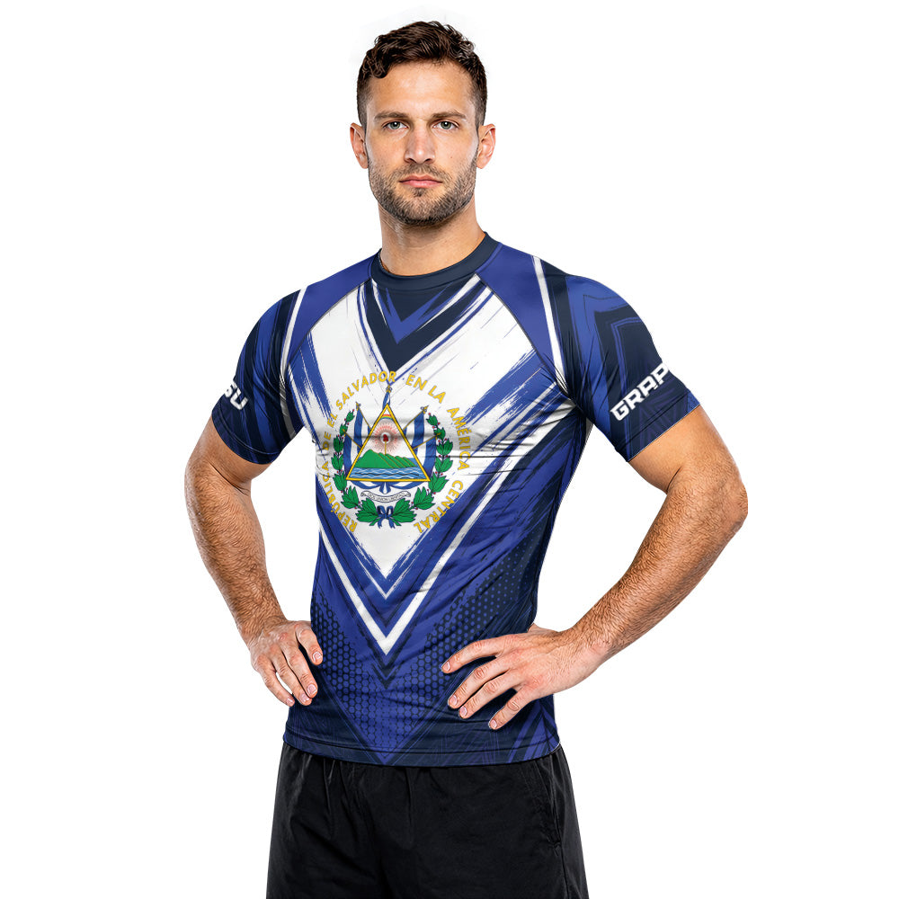 Rashninja Patriot El Salvador Flag Men's Short Sleeve Rash Guard