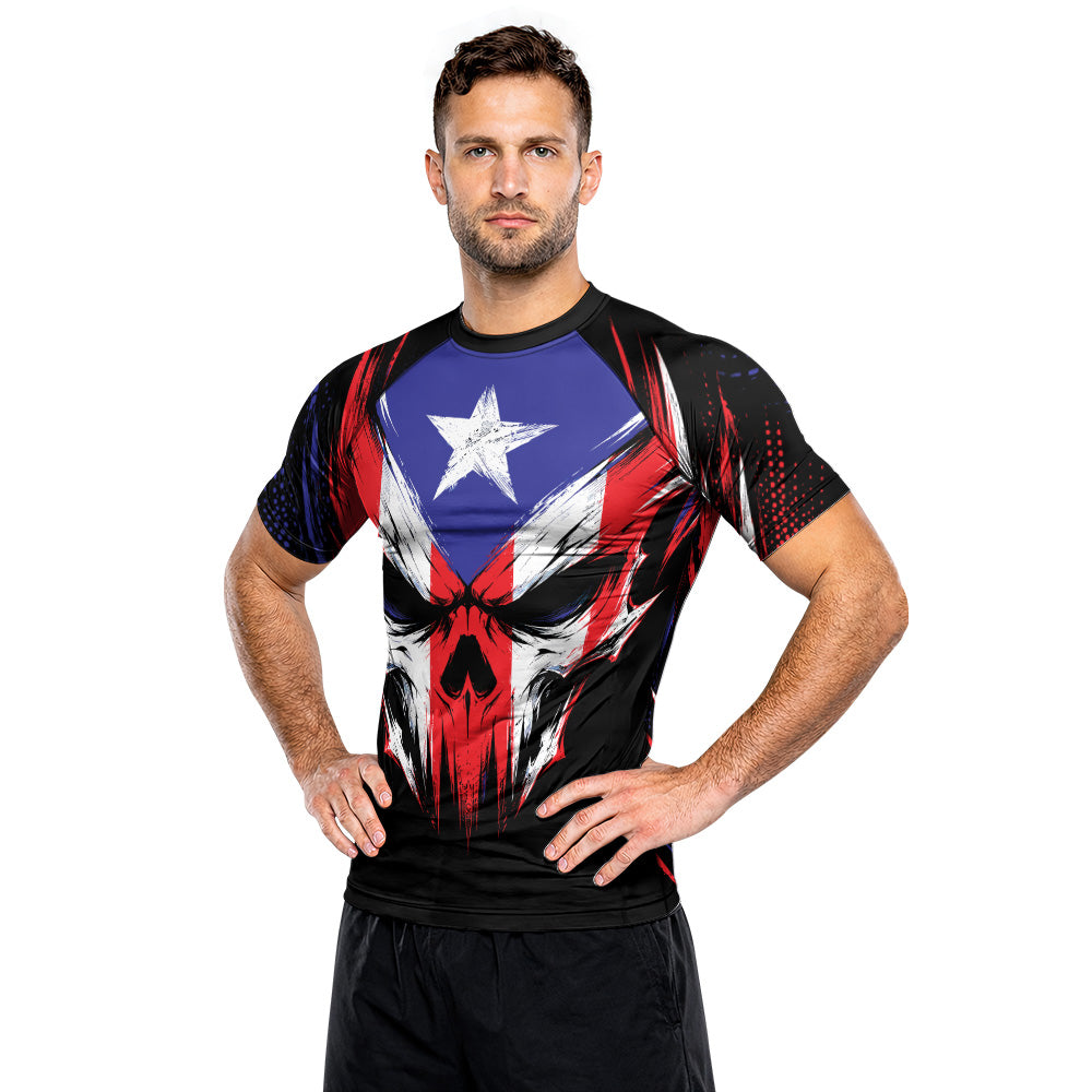 Rashninja Patriot Puerto Rico Flag Men's Short Sleeve Rash Guard