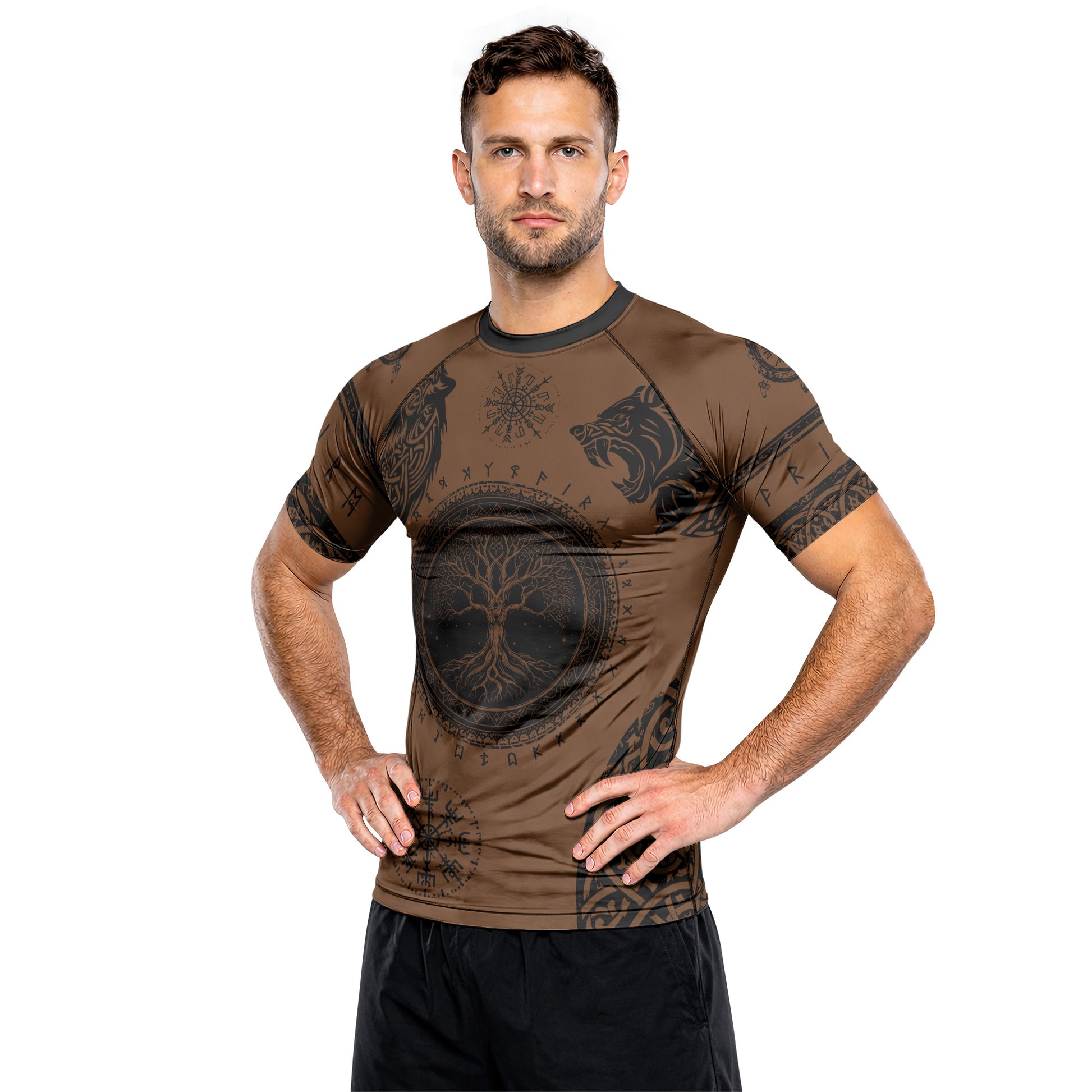 Rashninja Yggdrasil Bear Viking Men's Short Sleeve Rash Guard