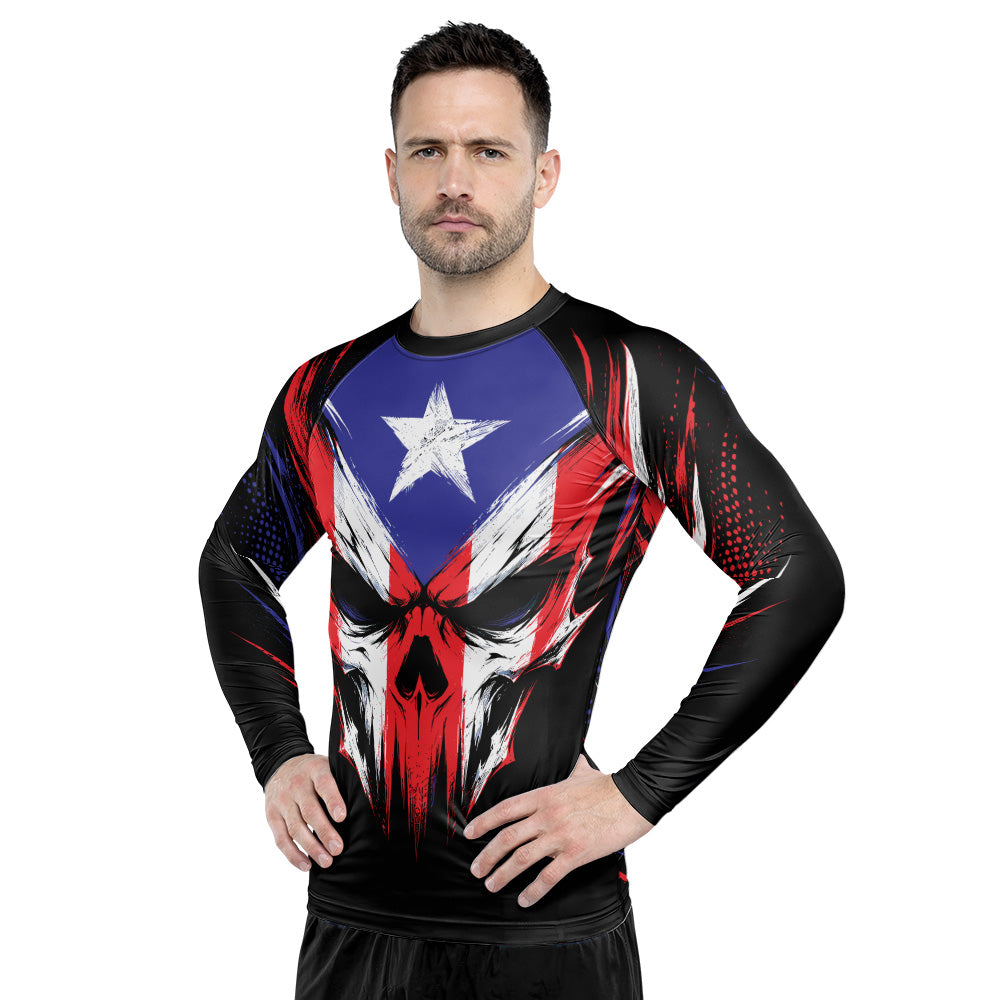 Rashninja Patriot Puerto Rico Flag Men's Long Sleeve Rash Guard