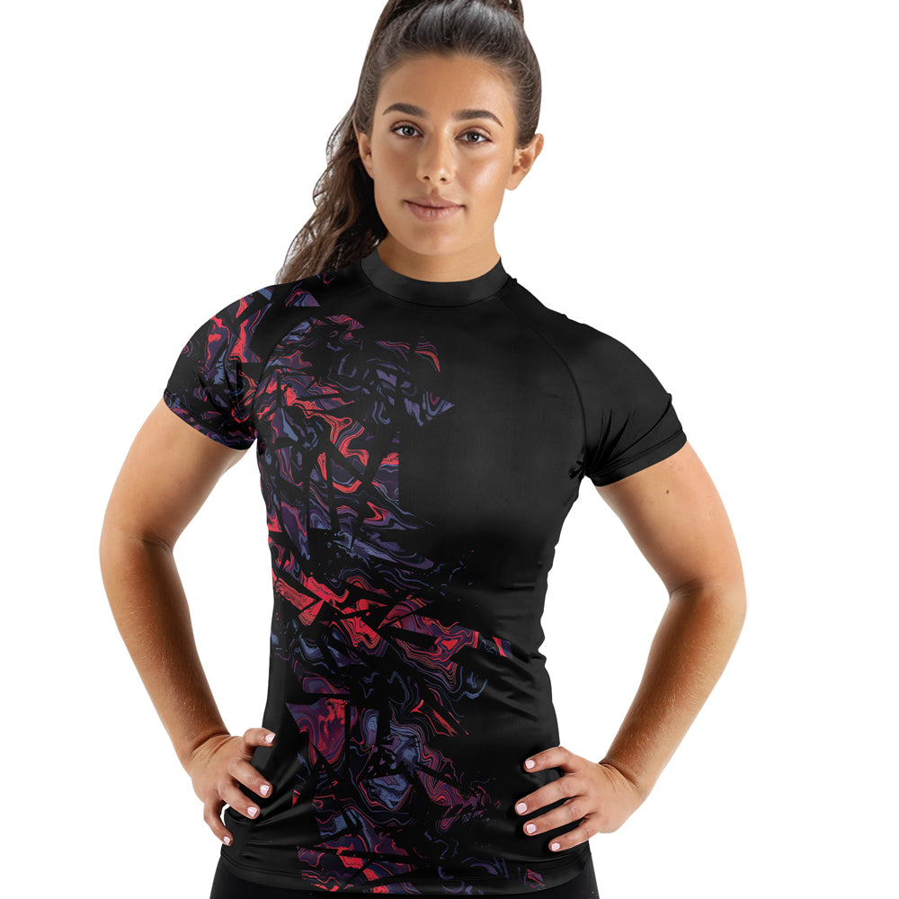 Rashninja Red Cyber Marble Women's Short Sleeve Rash Guard
