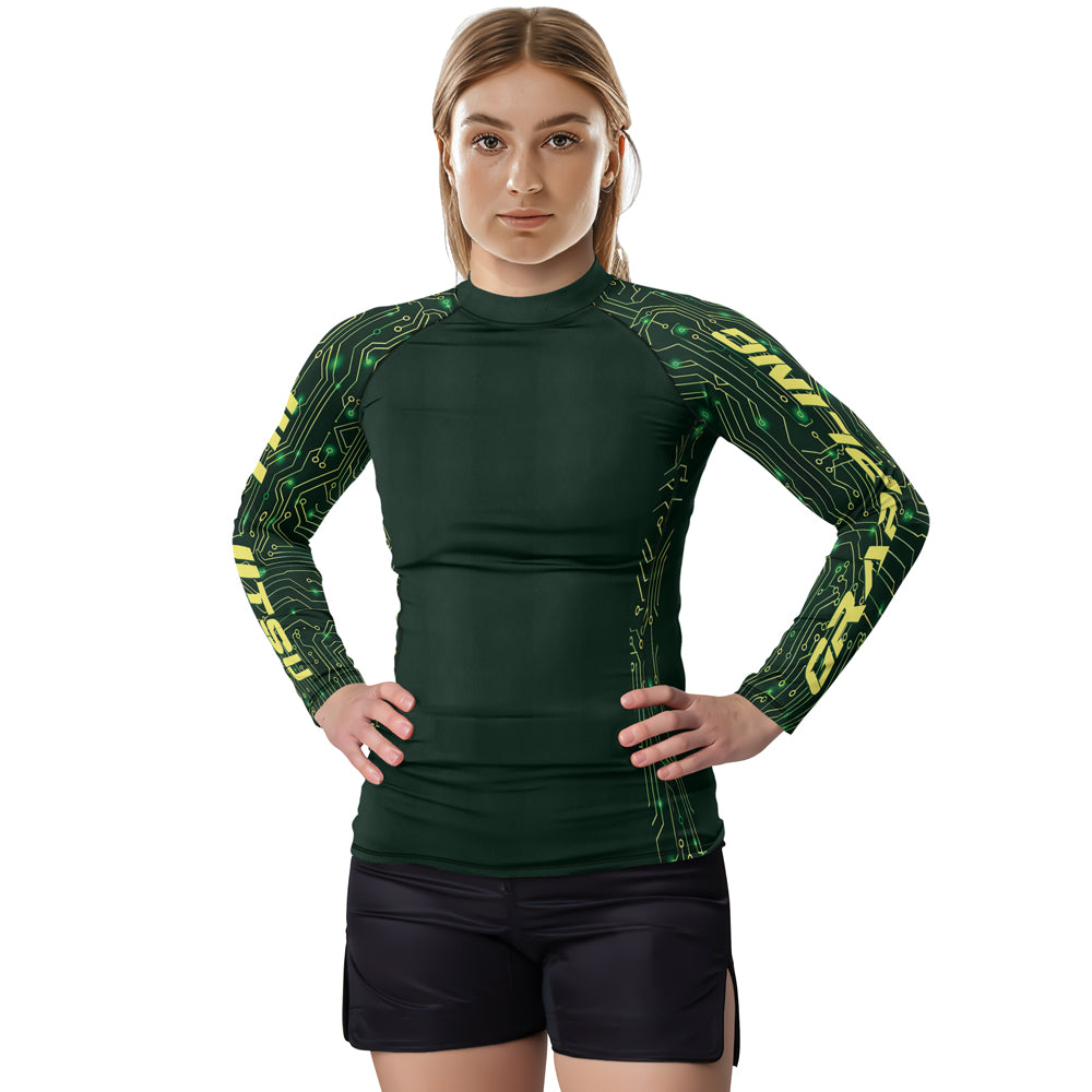 Rashninja Green Cyber Circuit Women's Long Sleeve Rash Guard