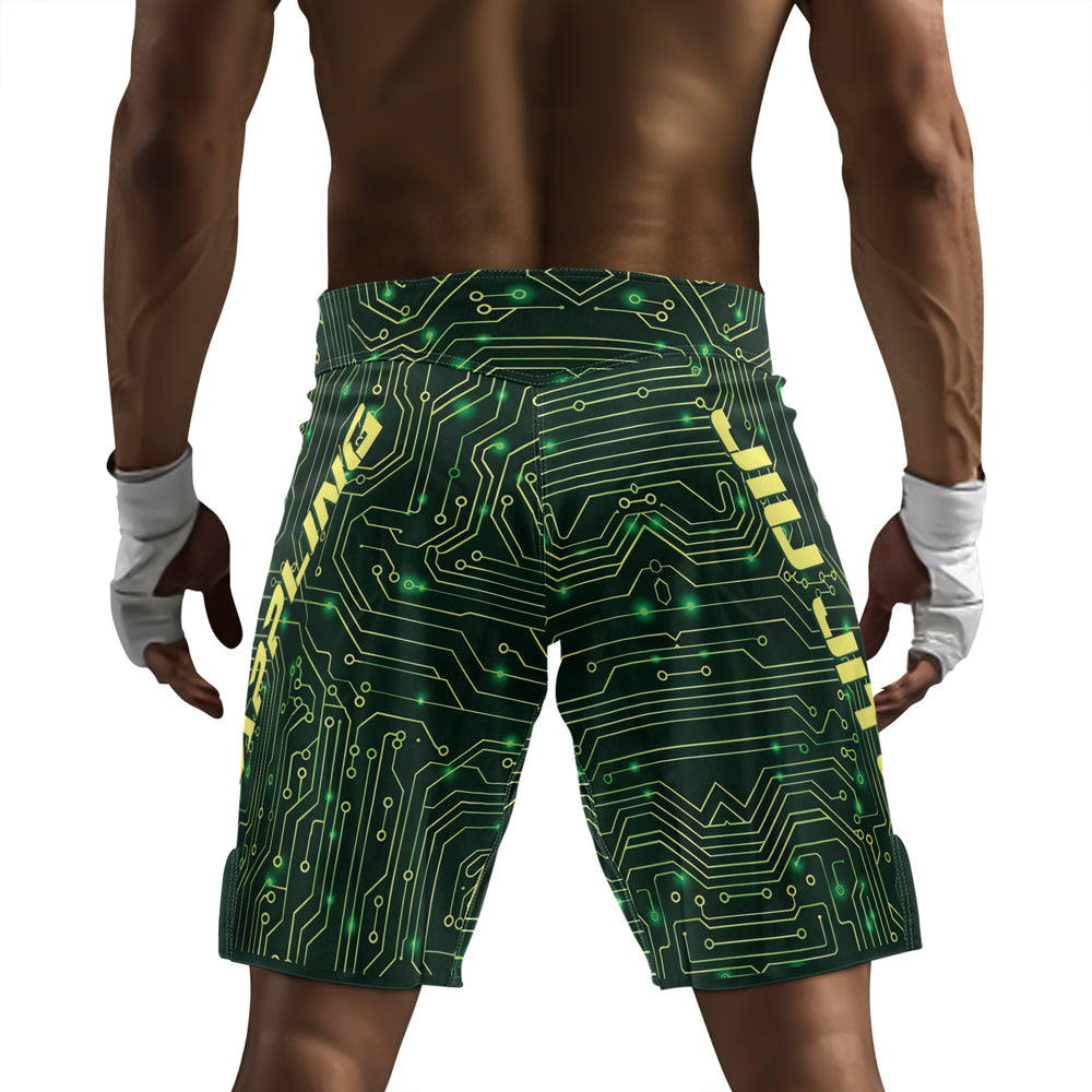 Rashninja Green Cyber Circuit Men's Fight Shorts