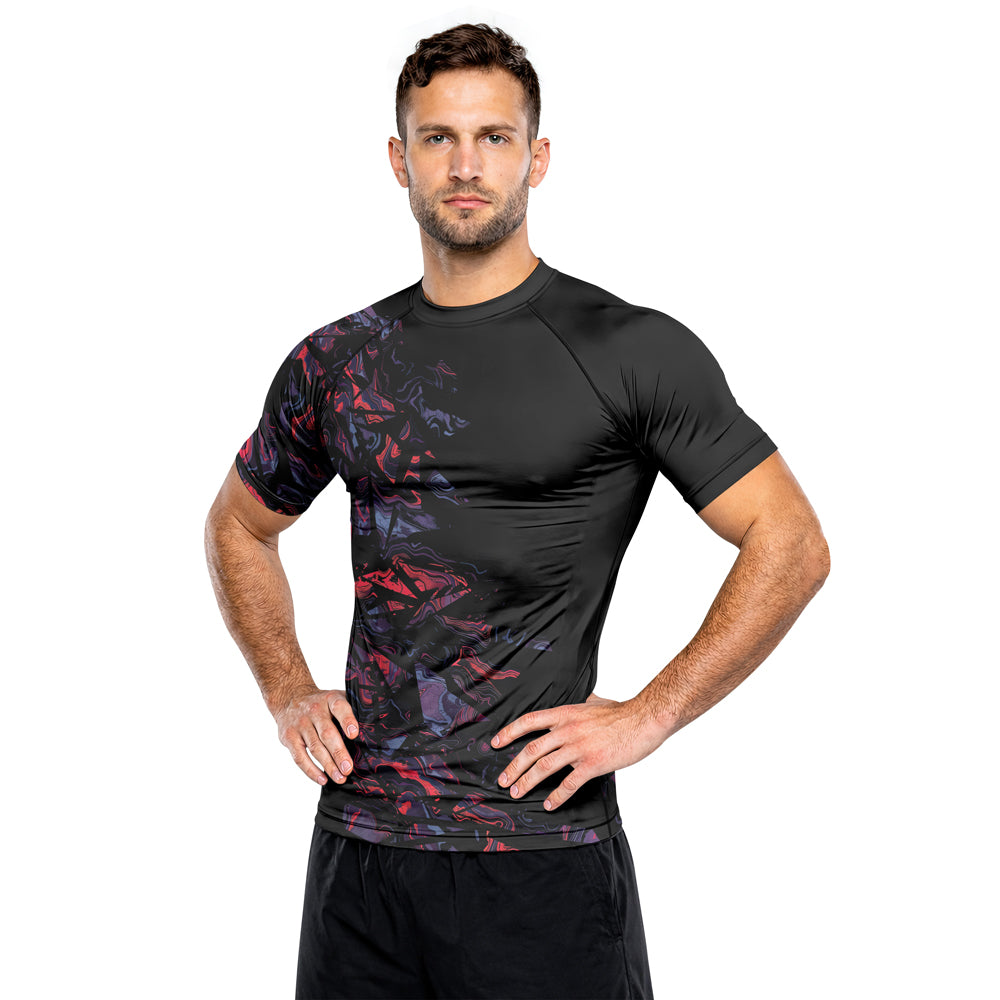 Rashninja Red Cyber Marble Men's Short Sleeve Rash Guard
