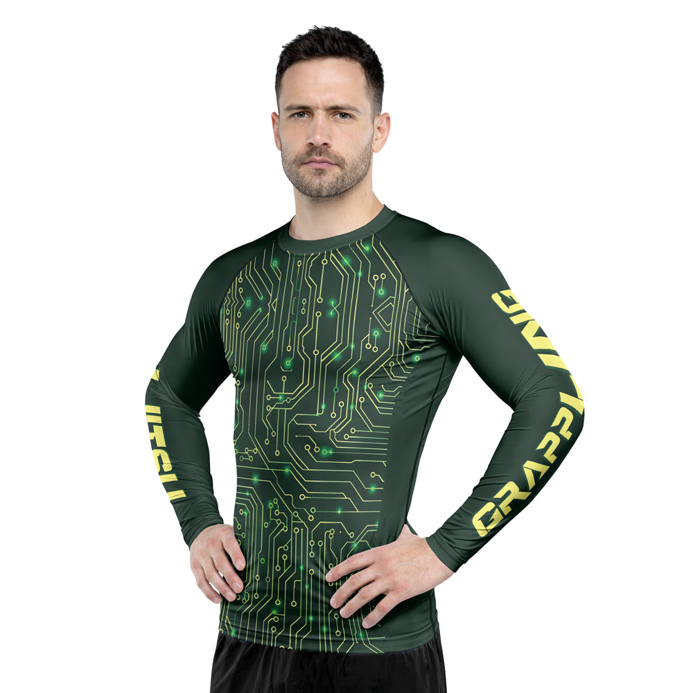 Rashninja Green Cyber Circuit Men's Long Sleeve Rash Guard