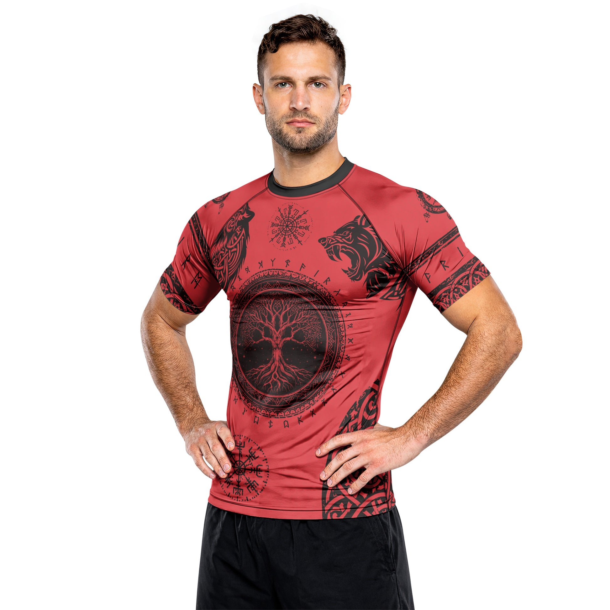 Rashninja Yggdrasil Bear Viking Men's Short Sleeve Rash Guard