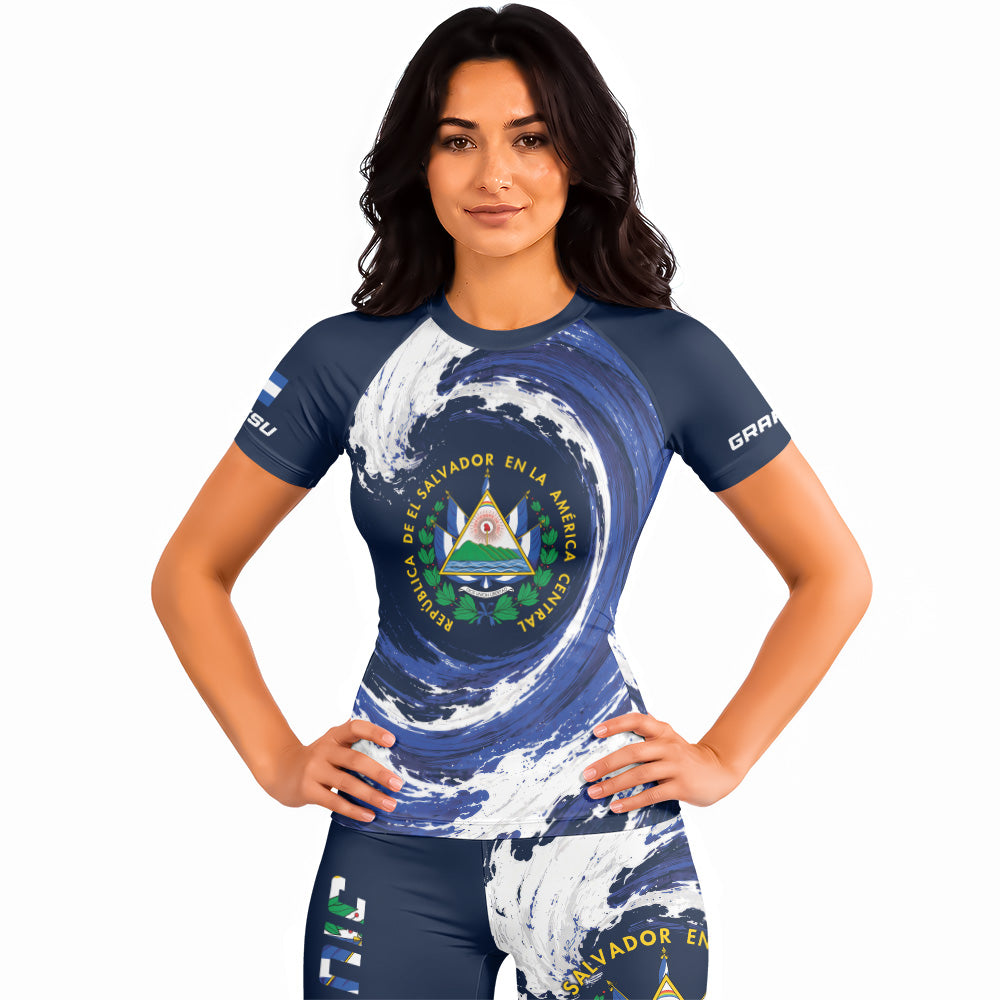 Rashninja Patriot El Salvador Flag Women's Short Sleeve Rash Guard