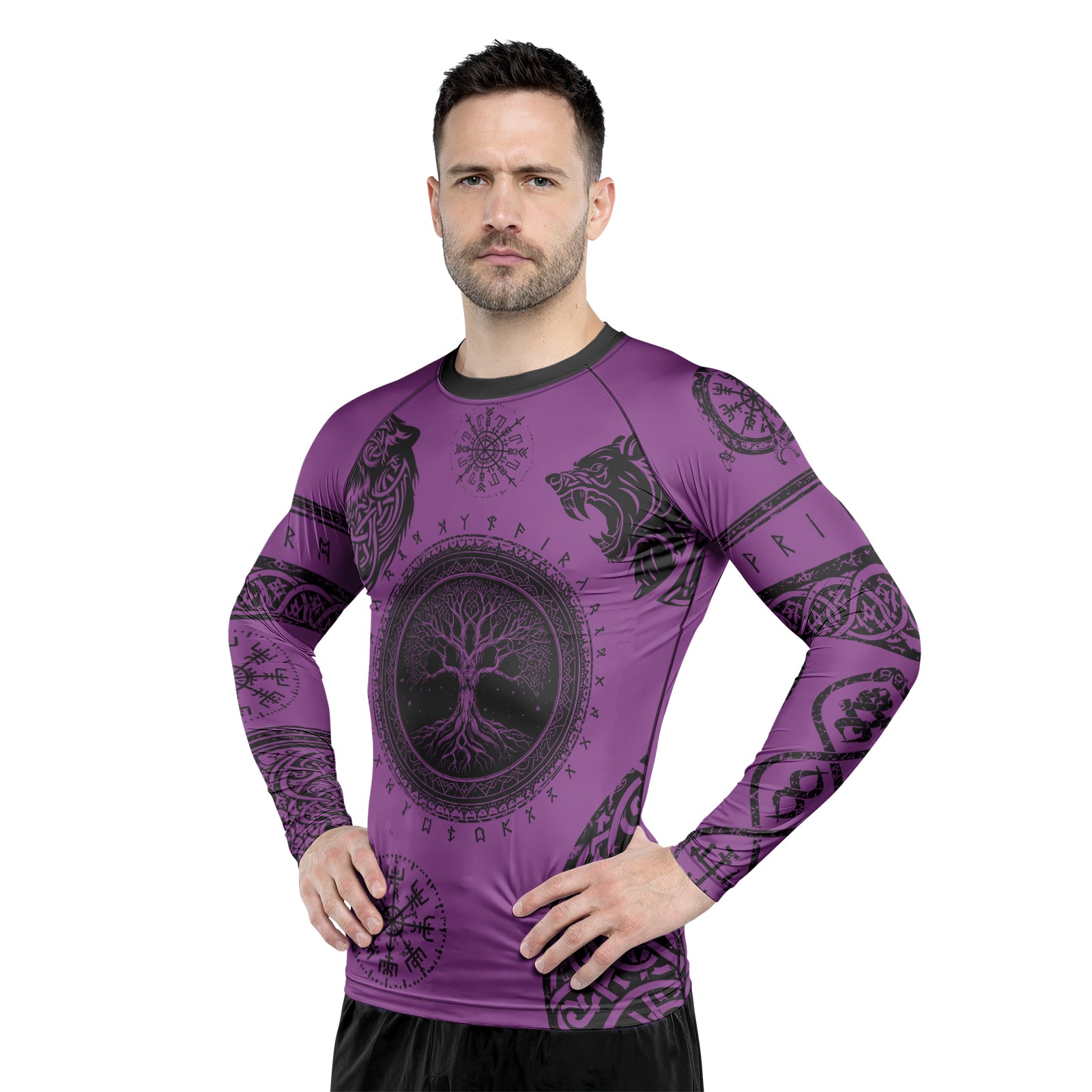 Rashninja Yggdrasil Bear Viking Men's Long Sleeve Rash Guard