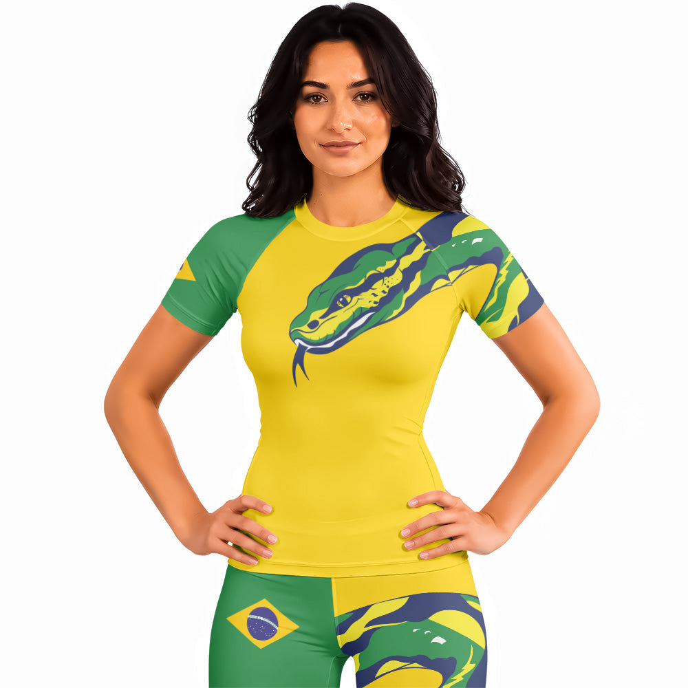 Rashninja Patriot Brazil Flag Women's Short Sleeve Rash Guard