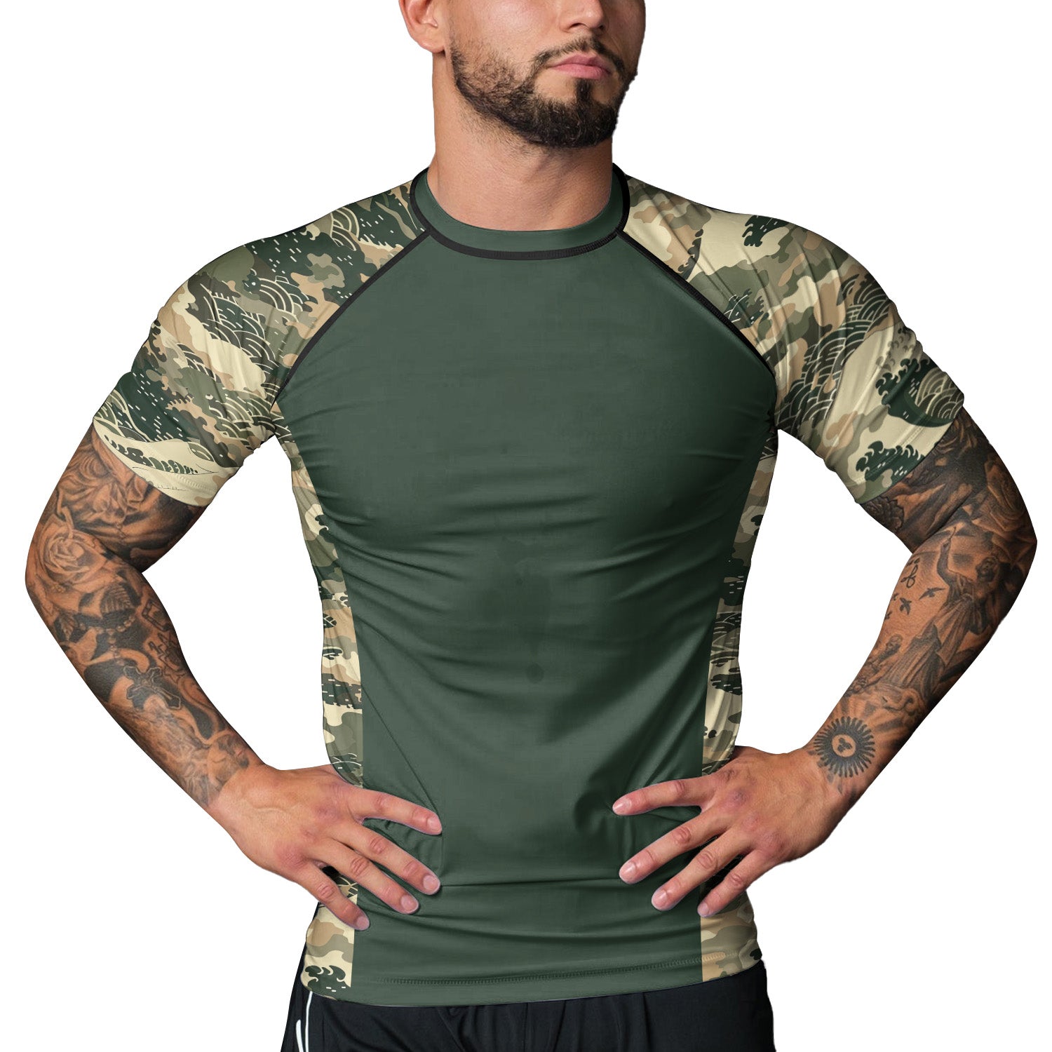 Rashninja Ocean Waves Camouflage Men's Short Sleeve Rash Guard