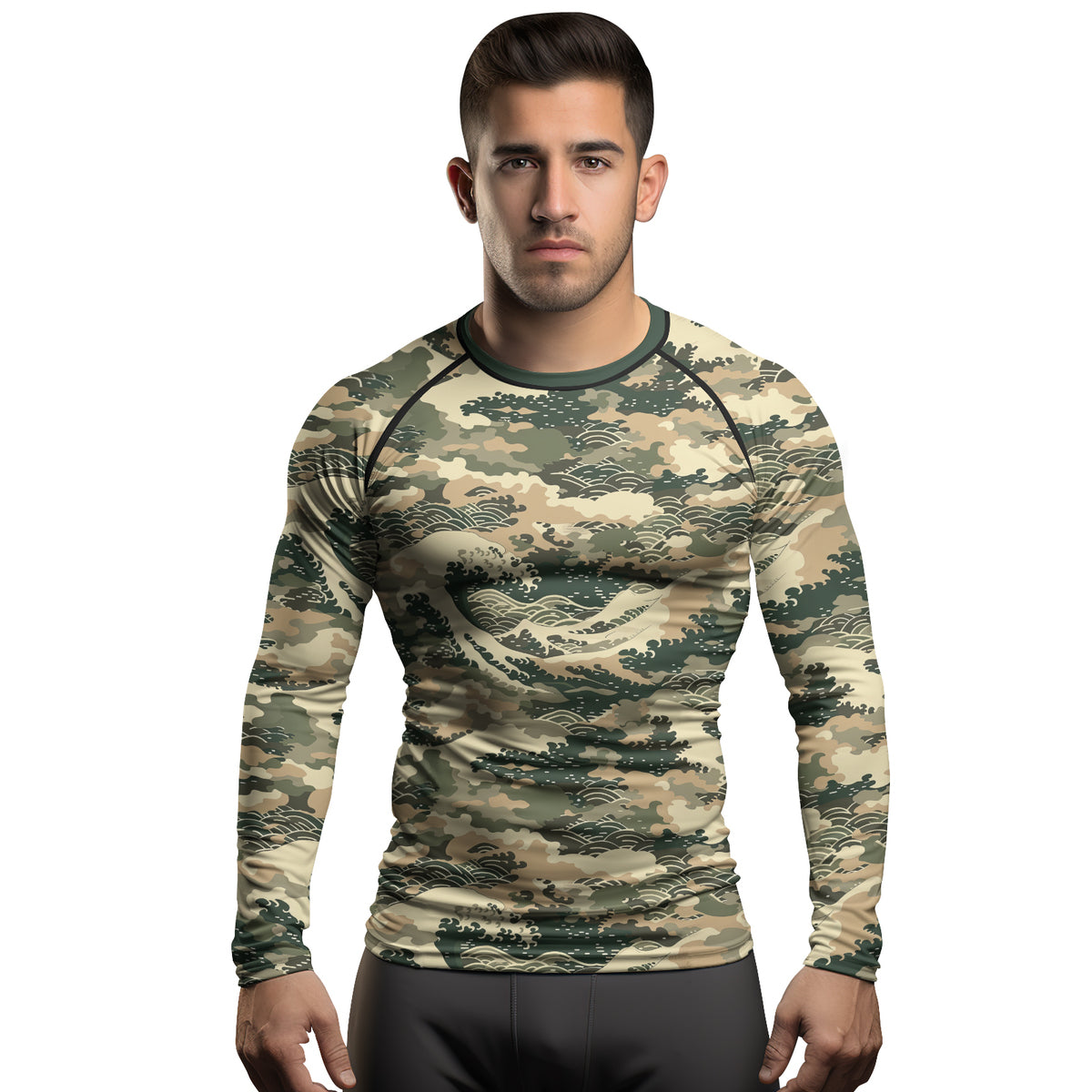 Rashninja Ocean Waves Camouflage Men's Long Sleeve Rash Guard