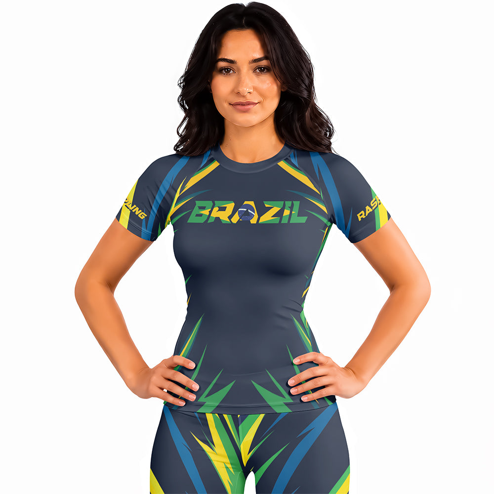 Rashninja Patriot Brazil Flag Women's Short Sleeve Rash Guard