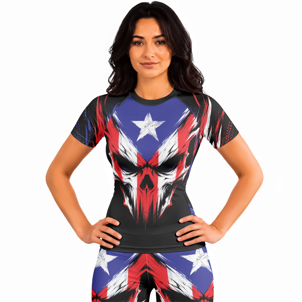 Rashninja Patriot Puerto Rico Flag Women's Short Sleeve Rash Guard