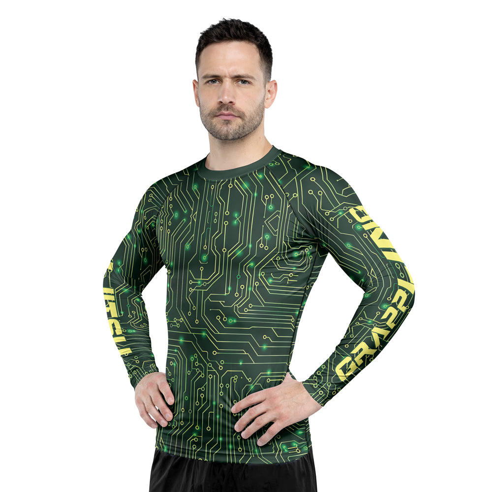 Rashninja Green Cyber Circuit Men's Long Sleeve Rash Guard