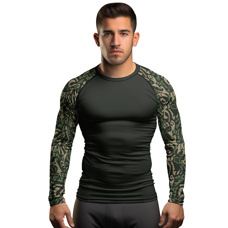 Rusty Contrast Rash Guard Rashninja Military Abstract Camouflage Men's Long Sleeve Rash Guard