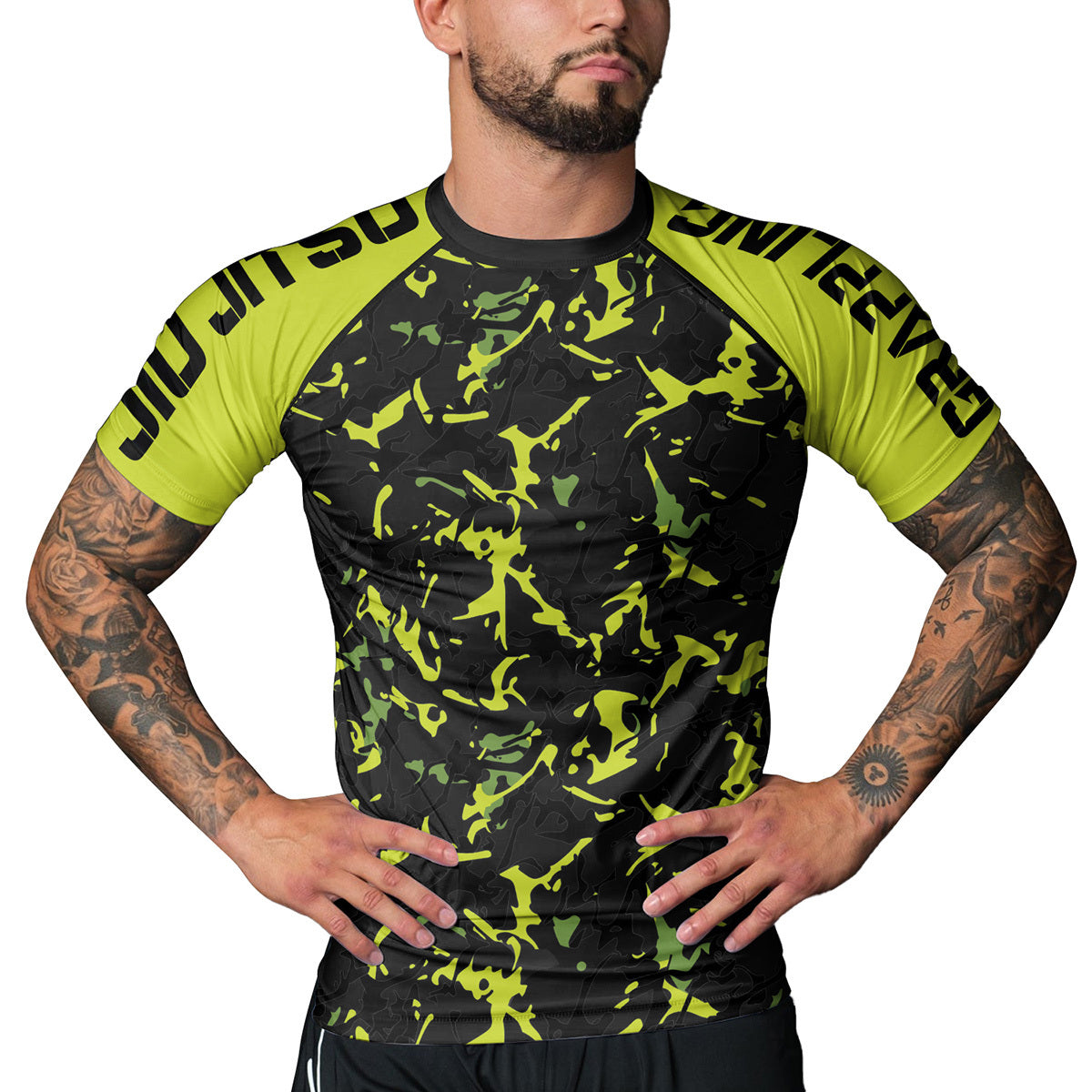 Rashninja Neon Green Camouflage Men's Short Sleeve Rash Guard