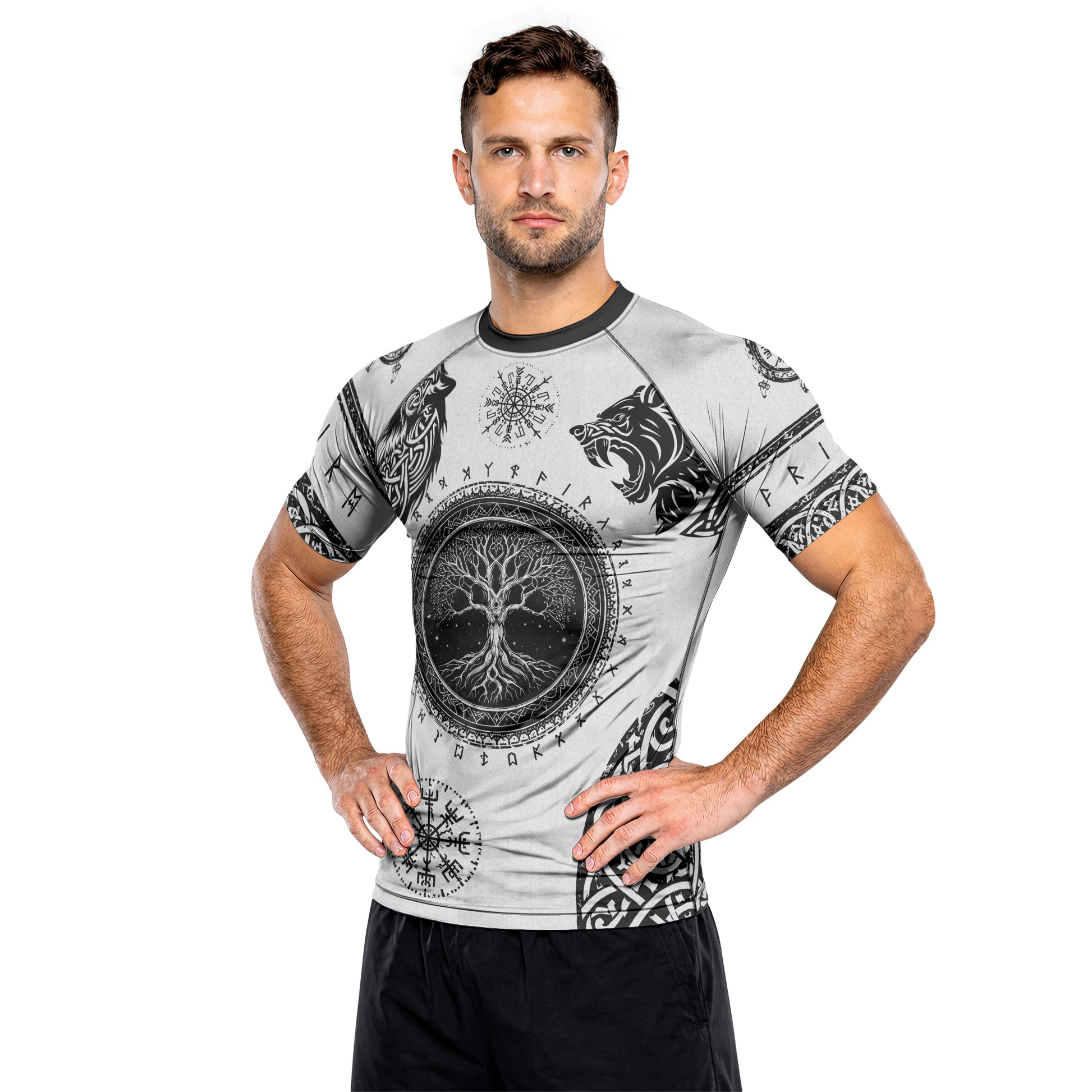 Rashninja Yggdrasil Bear Viking Men's Short Sleeve Rash Guard