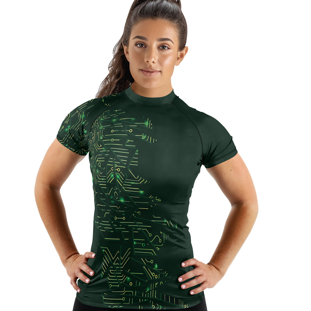 Rashninja Green Cyber Circuit Women's Short Sleeve Rash Guard