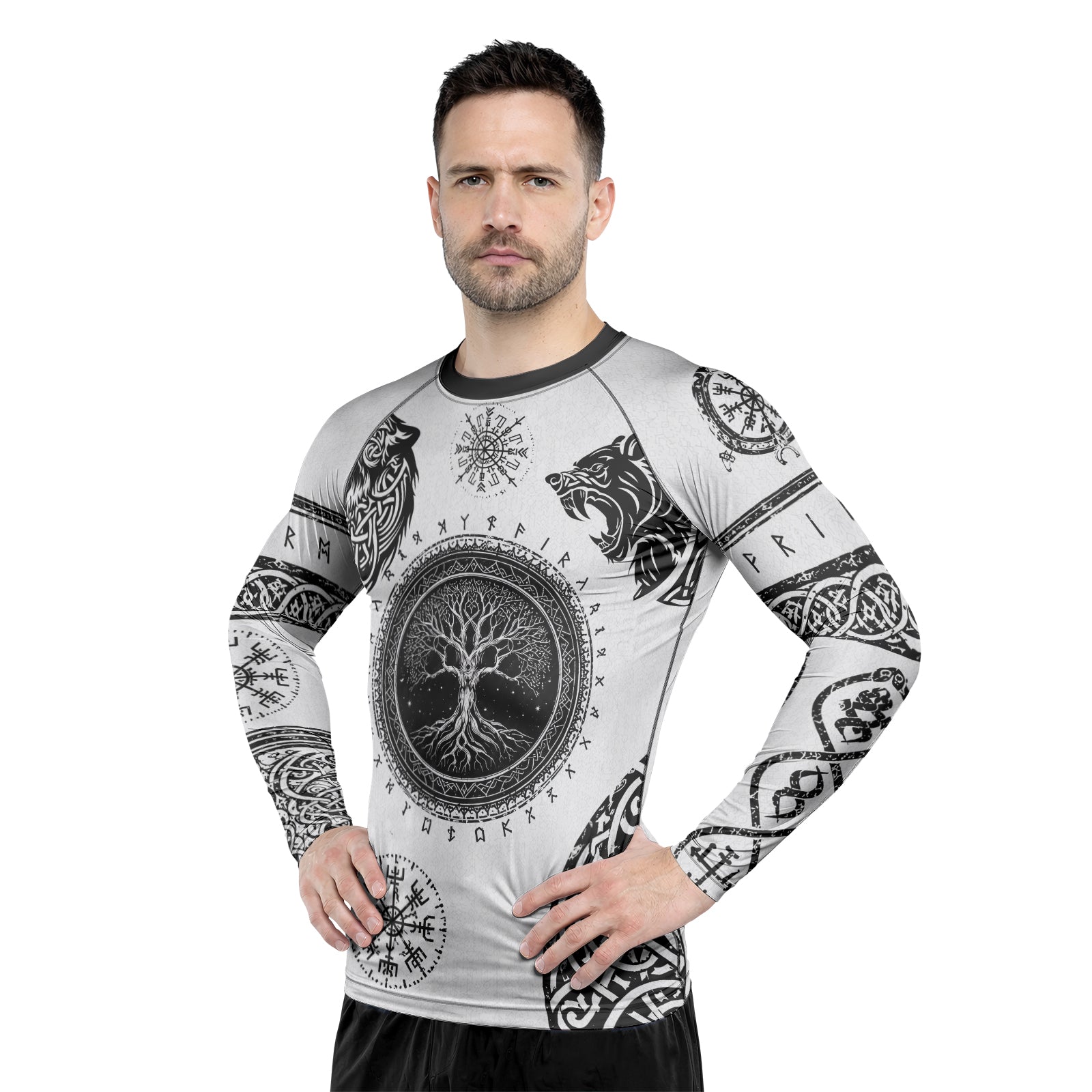 Rashninja Yggdrasil Bear Viking Men's Long Sleeve Rash Guard
