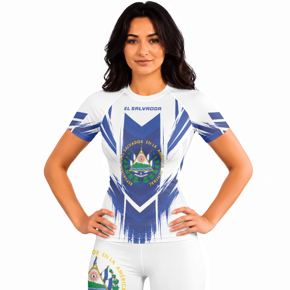 Rashninja Patriot El Salvador Flag Women's Short Sleeve Rash Guard