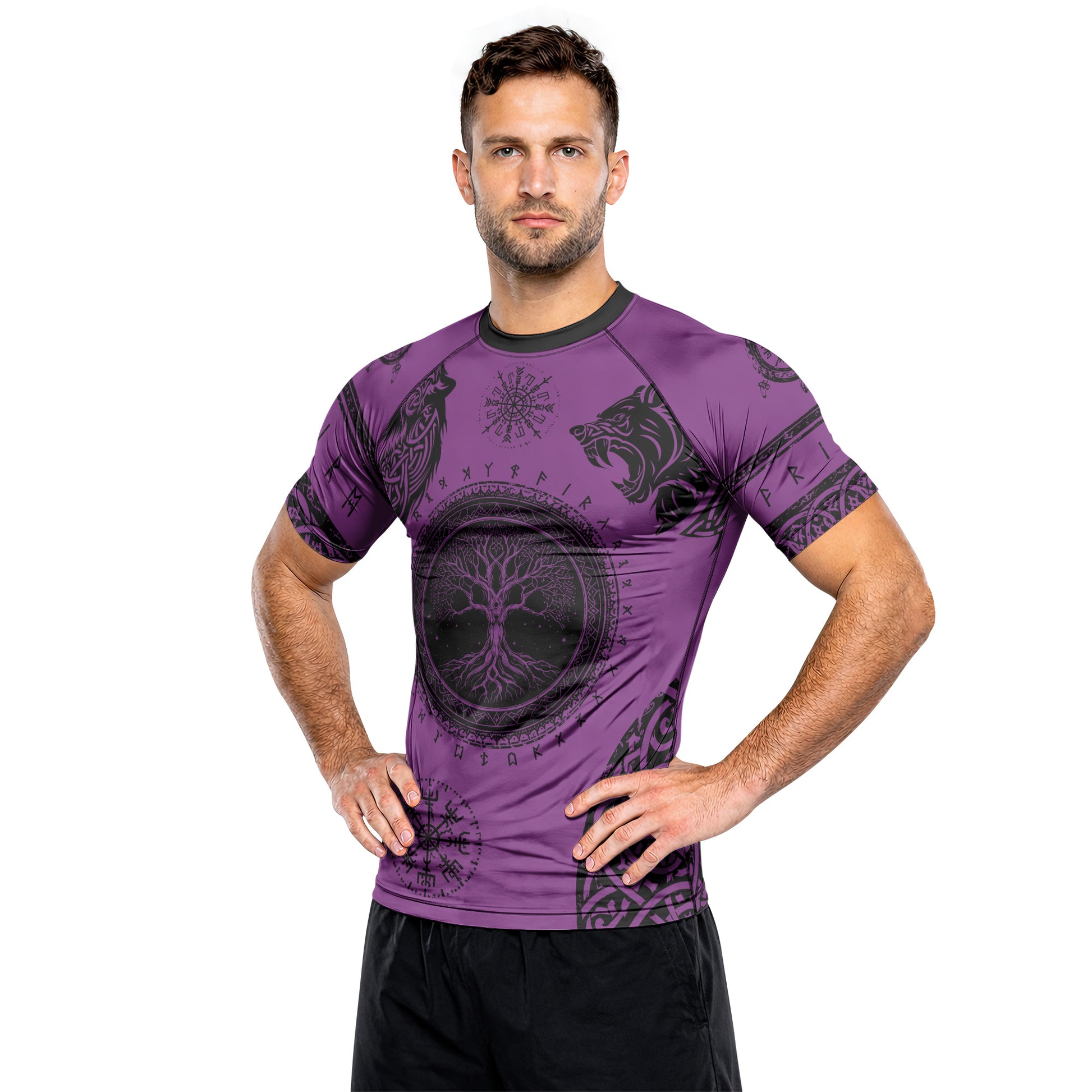 Rashninja Yggdrasil Bear Viking Men's Short Sleeve Rash Guard