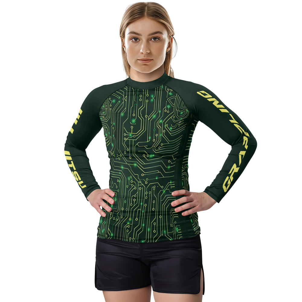 Rashninja Green Cyber Circuit Women's Long Sleeve Rash Guard