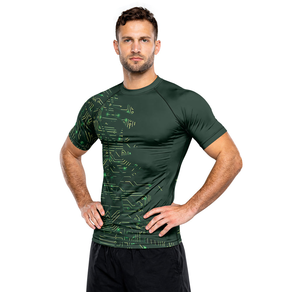 Rashninja Green Cyber Circuit Men's Short Sleeve Rash Guard