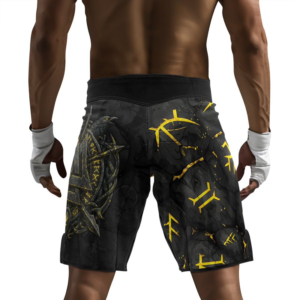 Rashninja Viking Raven Vegvisir Men's Fight Shorts