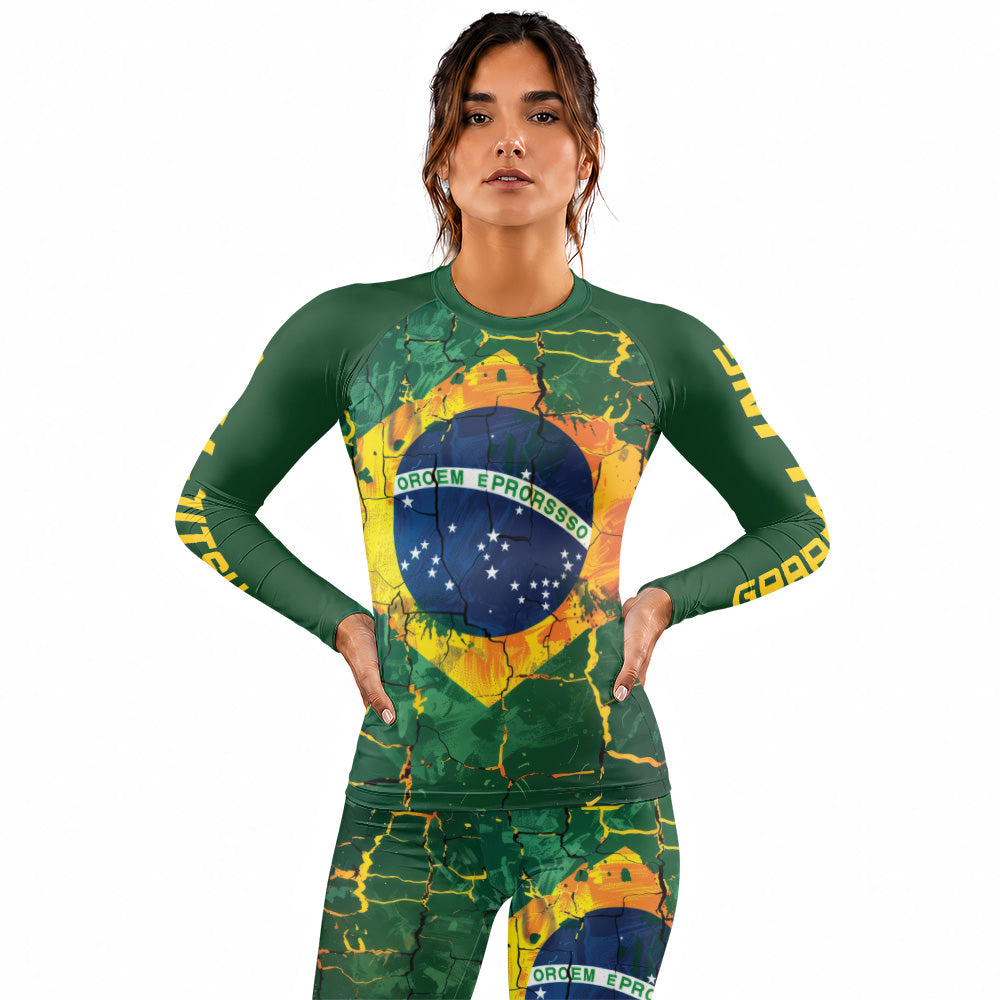 Rashninja Patriot Brazil Flag Women's Long Sleeve Rash Guard