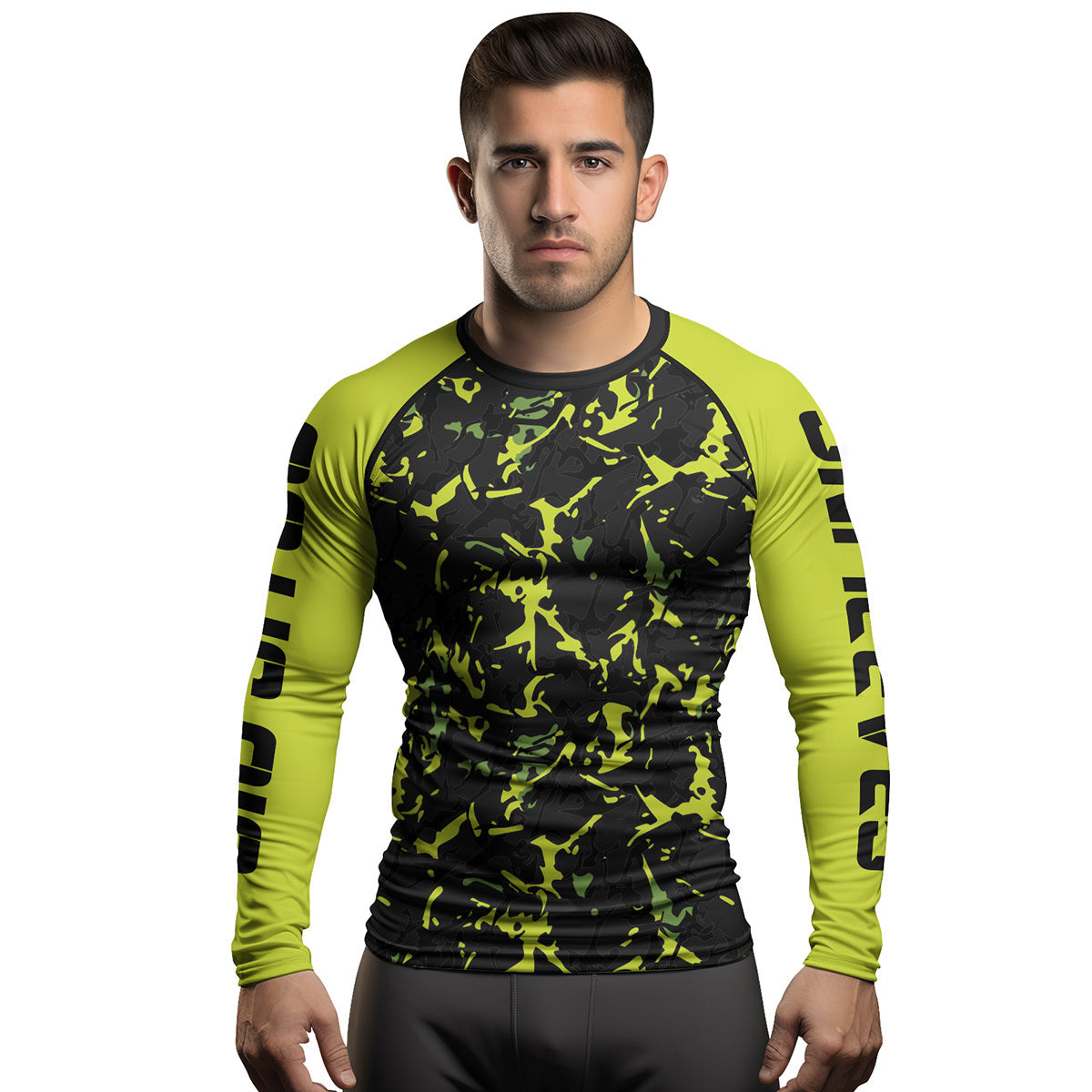 Neon Belly Rash Guard Rashninja Neon Green Camouflage Men's Long Sleeve Rash Guard