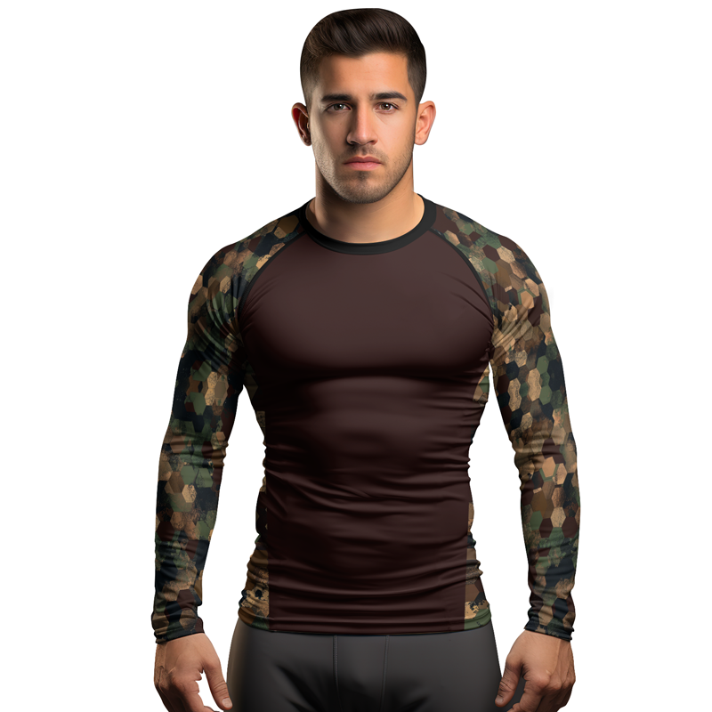 Rashninja Military Hexagon Camouflage Men's Long Sleeve Rash Guard