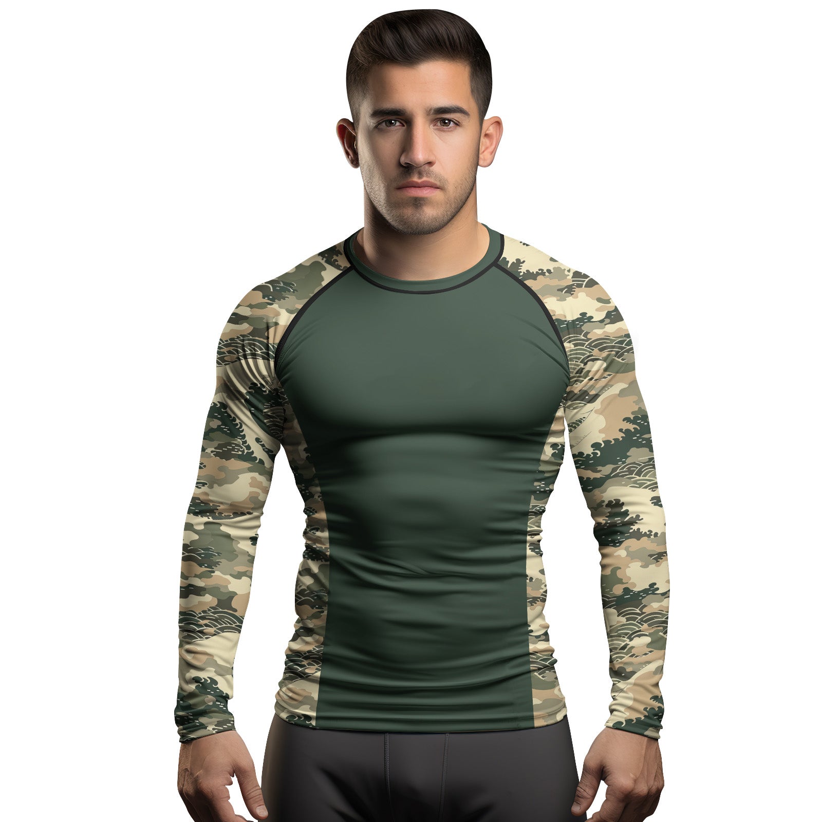 Rashninja Ocean Waves Camouflage Men's Long Sleeve Rash Guard