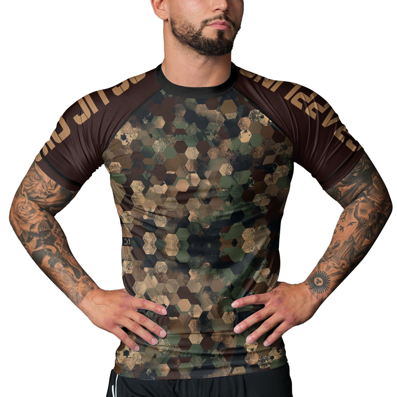 Rashninja Military Hexagon Camouflage Men's Short Sleeve Rash Guard